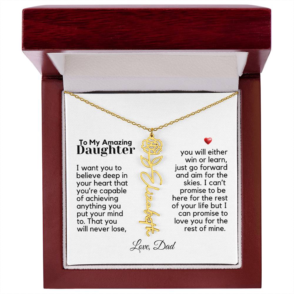 To My Amazing Daughter - Never Forget That - Flower Name Necklace