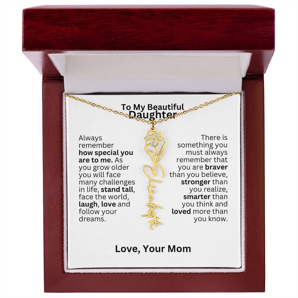 To My Daughter From Mom - Follow Your Dreams - Flower Name Necklace