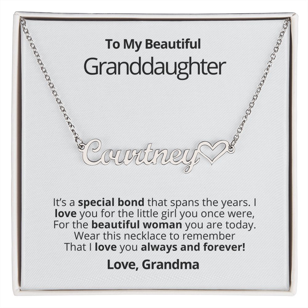Granddaughter - Beautiful Woman - Heart Name Necklace