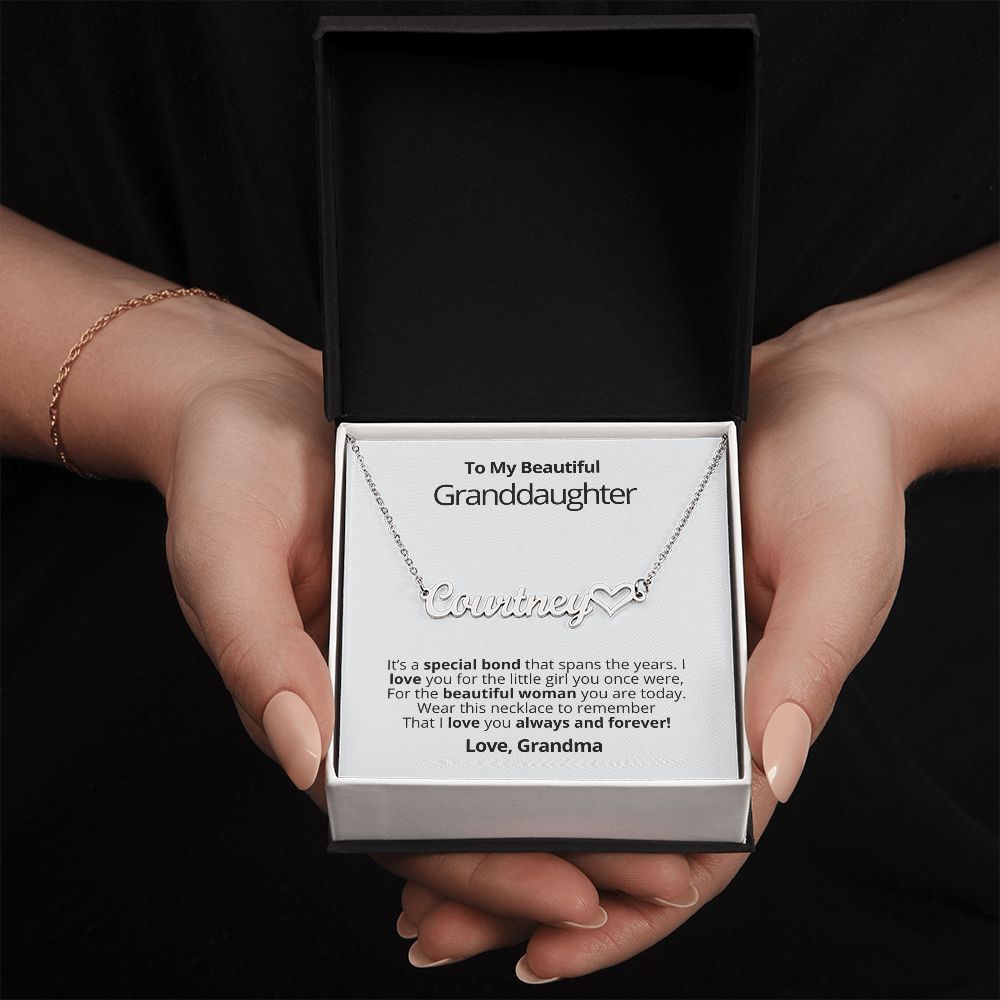 Granddaughter - Beautiful Woman - Heart Name Necklace