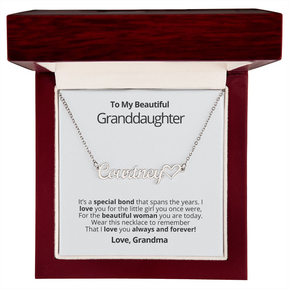 Granddaughter - Beautiful Woman - Heart Name Necklace