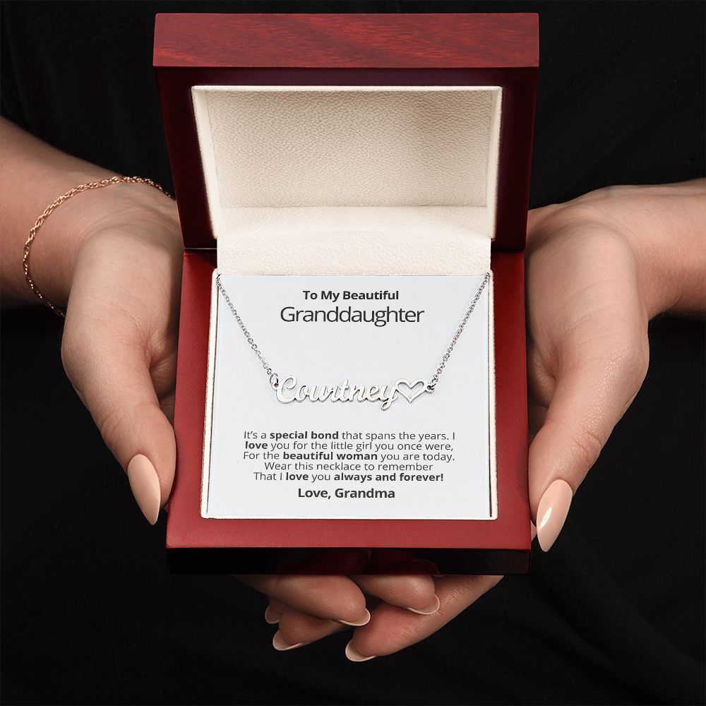 Granddaughter - Beautiful Woman - Heart Name Necklace