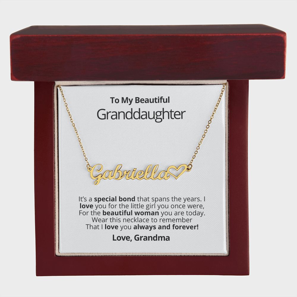 Granddaughter - Beautiful Woman - Heart Name Necklace