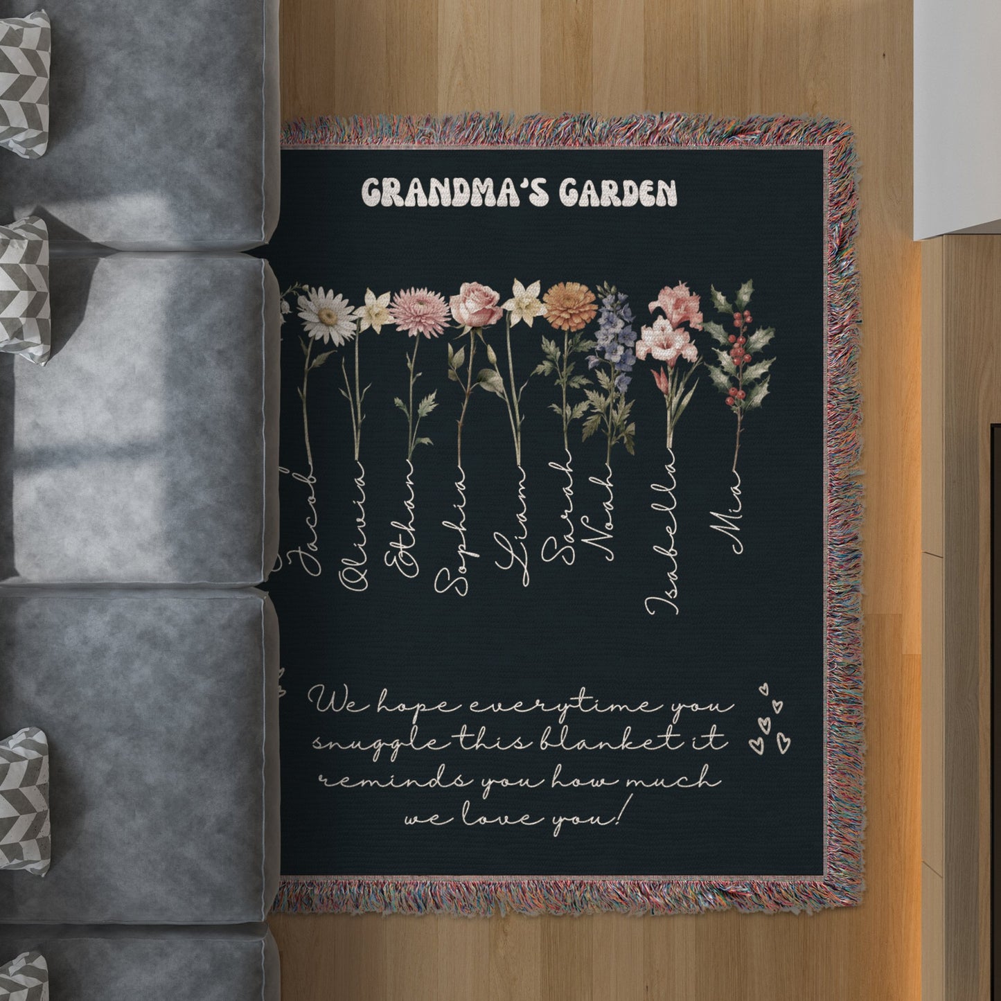 Grandma's Garden - Everytime You Snuggle This Blanket - Woven Blanket (Deep Navy Slate)