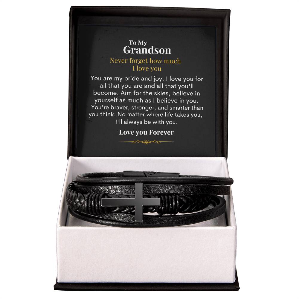 To My Grandson - My Pride And Joy - Men's Cross Bracelet