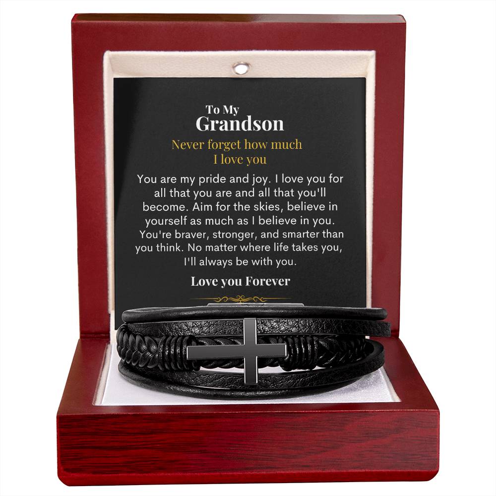 To My Grandson - My Pride And Joy - Men's Cross Bracelet