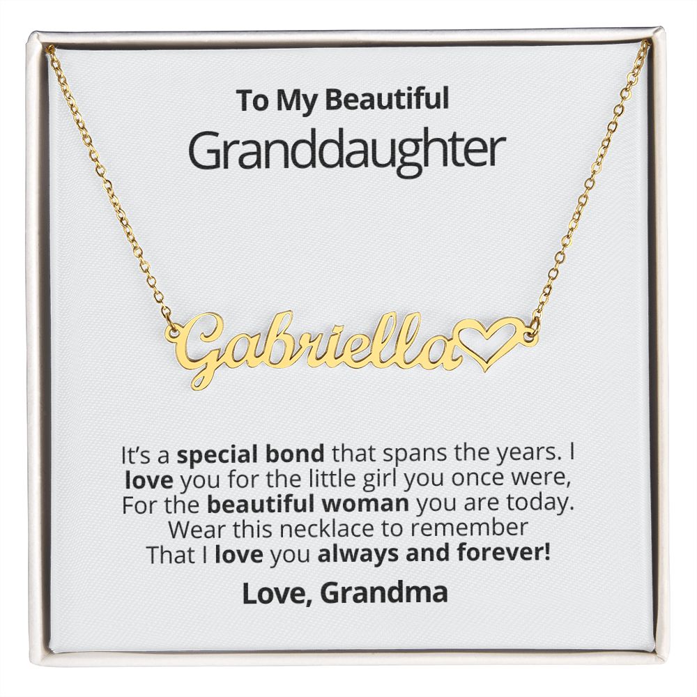Granddaughter - Beautiful Woman - Heart Name Necklace